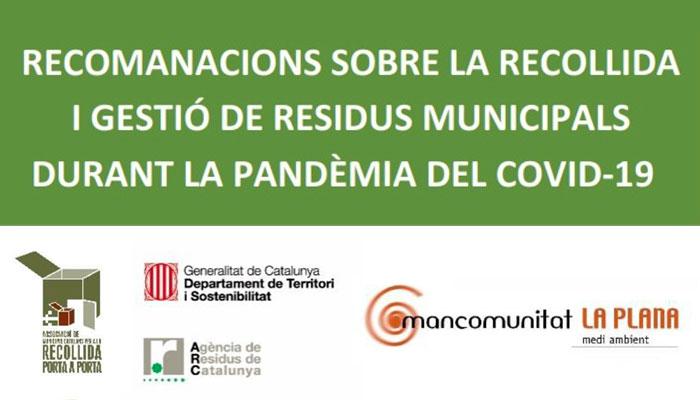 Viladrau Recomanacions sobre la recollida i gestió de residus municipals durant la pandèmia del covid